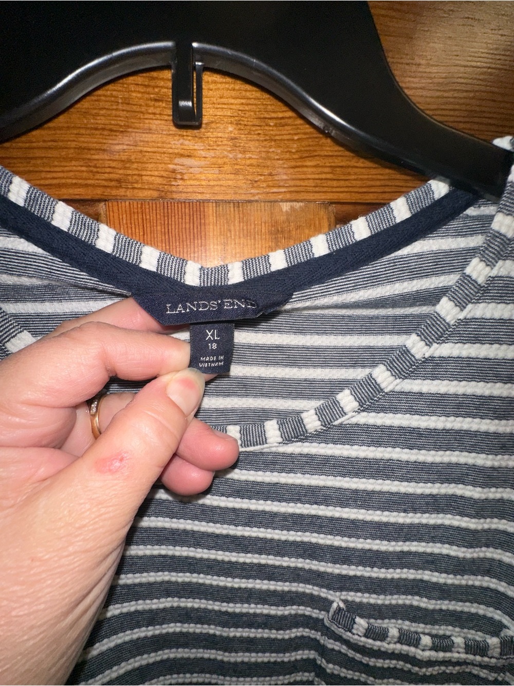 Lands' End Navy & White Striped Long Sleeve Tee - Picture 2 of 4